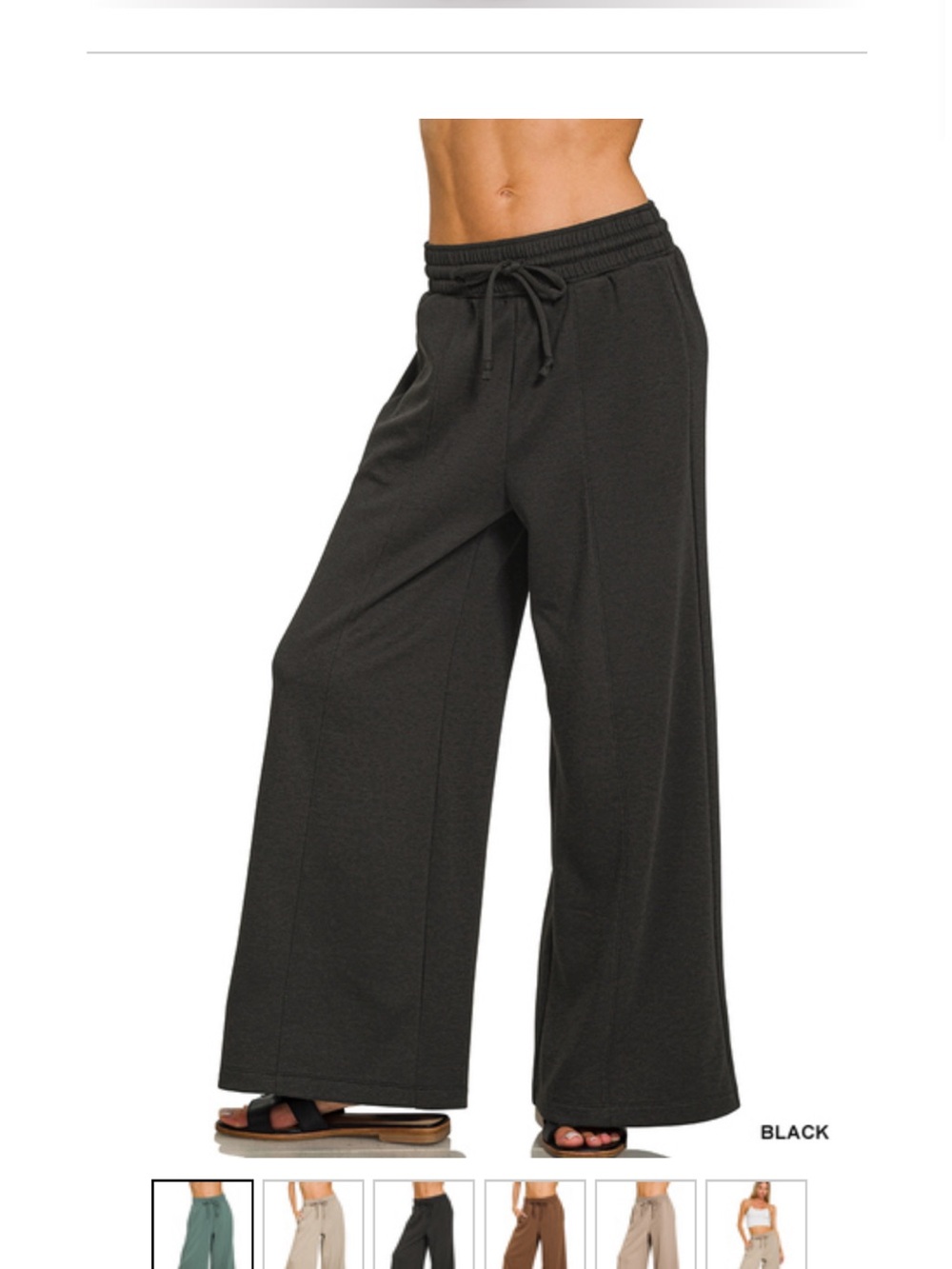 Zenana Black Scuba Cropped Boat Neck Pullover & Wide Leg Pants Set - Picture 3 of 3